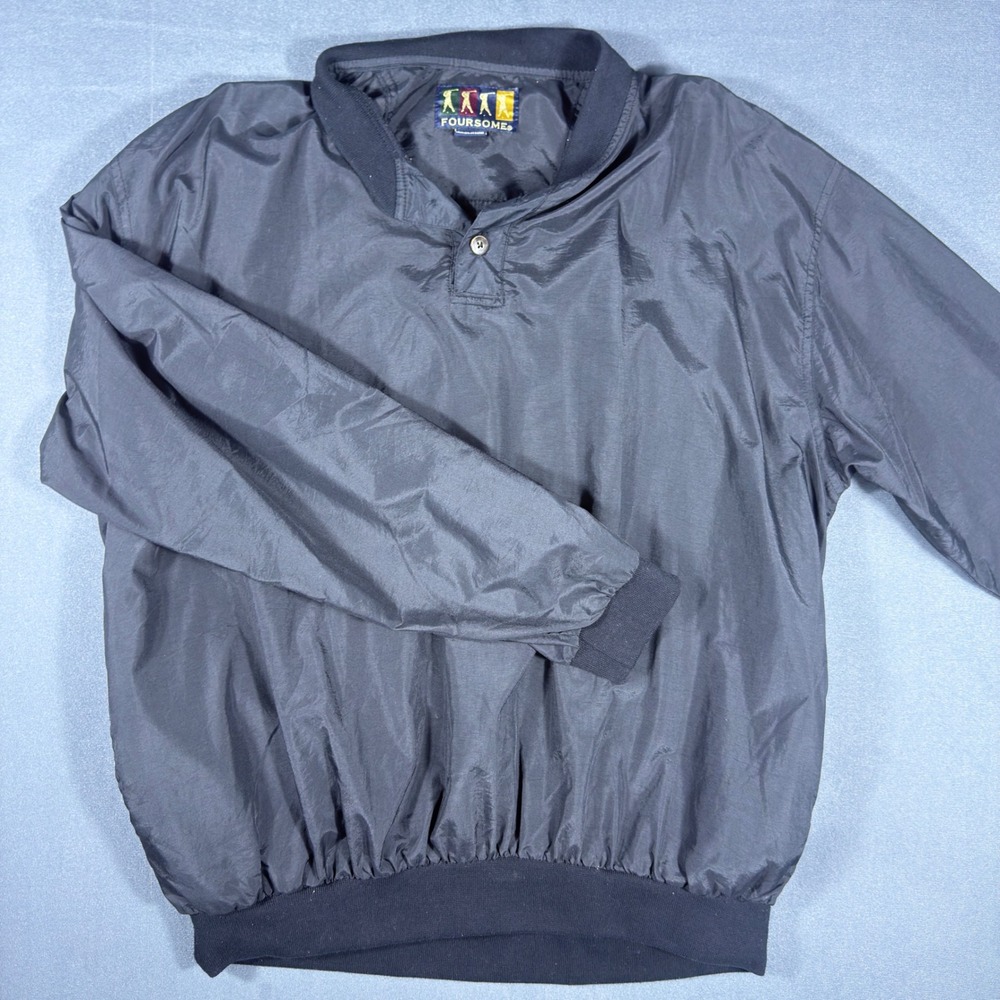 Foursome Windbreaker Men Large Navy Blue Pullover Golf Jacket Ribbed Trim